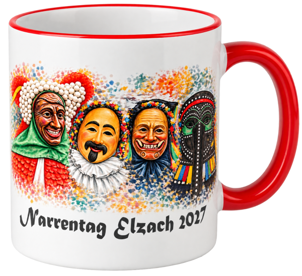 NARRENTAG ELZACH 2027 Tasse Kopf, roter Rand